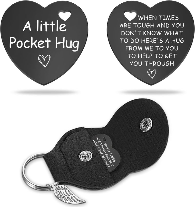 Lasimfa Black Stainless Steel Double-Sided Heart Shaped Token with Leather Bag Long Distance Relationship Valentine's Gift for Couples Boyfriend Girlfriend - Image 1